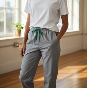 Figs Gray Joggers with Green Drawstring